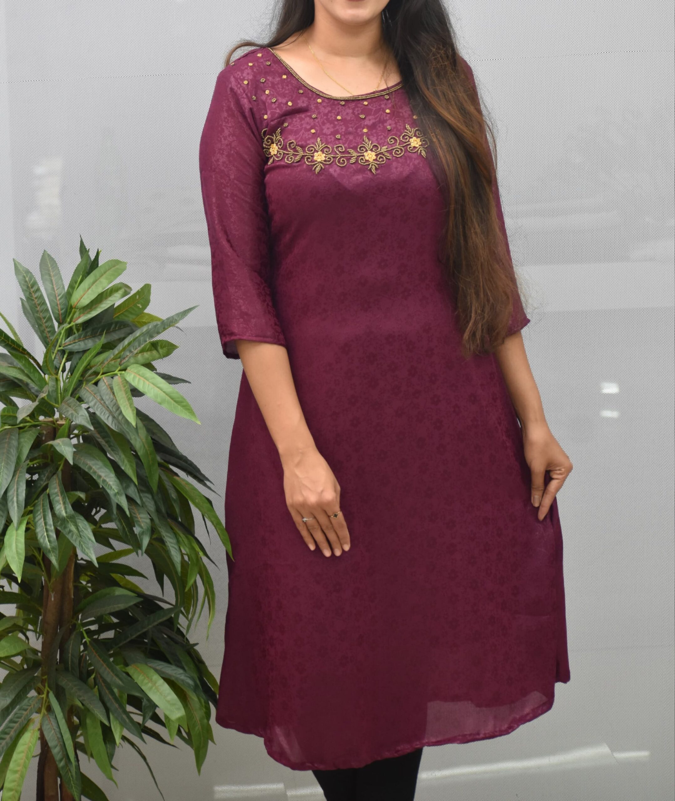 Silk Rangoli | Ari Hand Work | Kurti - Lavender