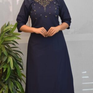 Rangoli silk| Round -Neck | A-Line Ari work Kurti