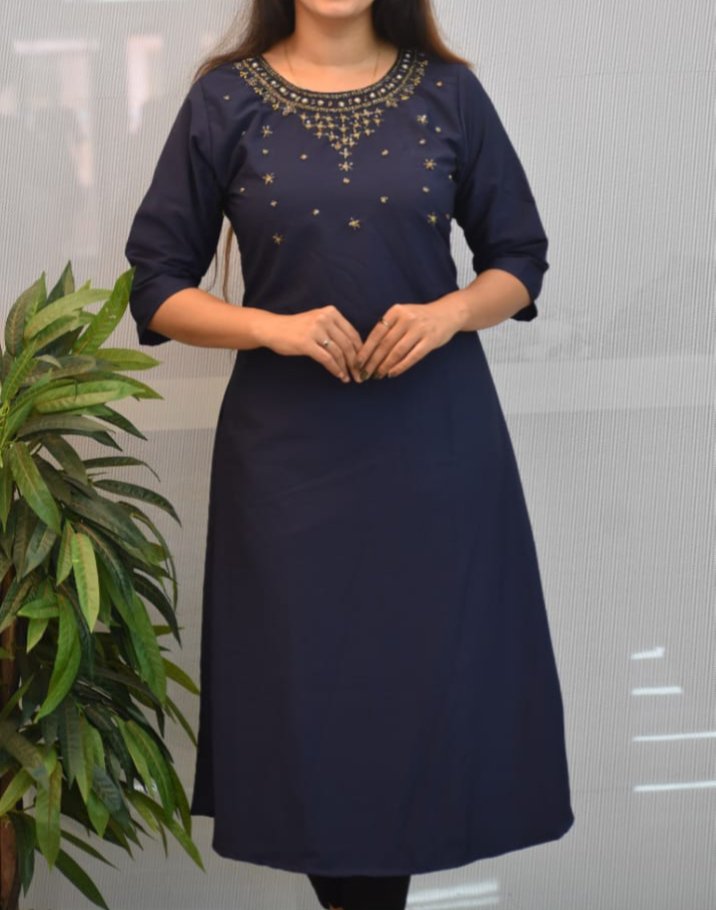 Rangoli silk| Round -Neck | A-Line Ari work Kurti