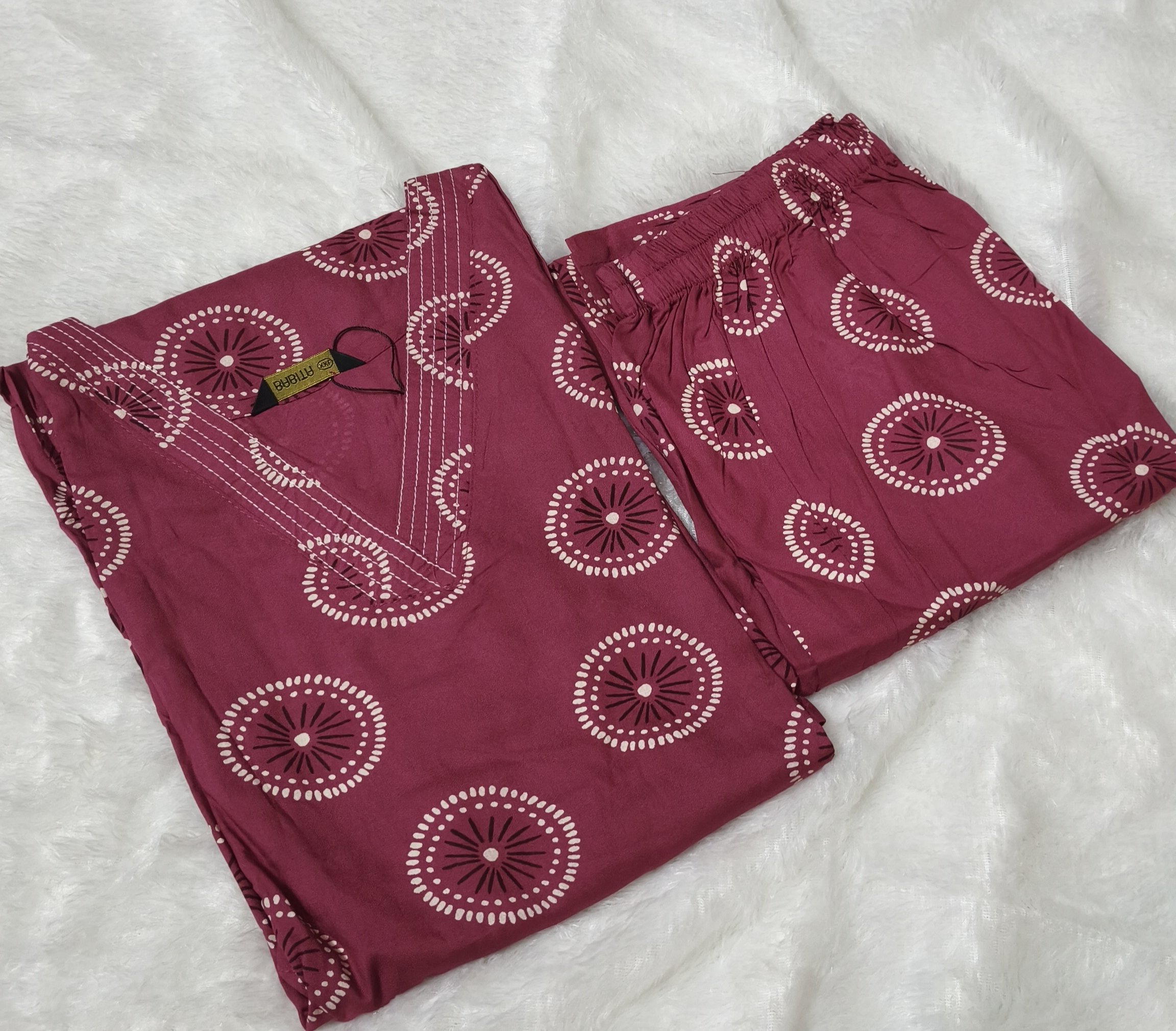 Babithaa Rayon Co-ord Set Side Open with Mobile Packet